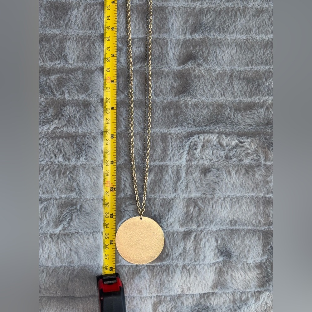 Circular GOLD PENDANT W/ A DOUBLE CHAIN~One is a matte GLD other is a matte SLVR - Picture 2 of 3